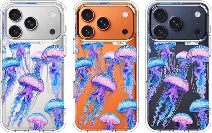 MOSNOVO for iPhone 17 Pro Case, Shockproof Military-Grade Protection 6.6ft Drop Tested, Camera Control, Clear Phone Case for iPhone 17 Pro, Mystic Jellyfish Design