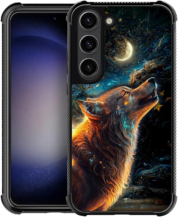 for Samsung Galaxy S23 Plus Case, Star Cave Hungry Wolf Pattern Graphic Design Girl Boy Soft Silicone Hard Acrylic Shock Protection for Samsung Galaxy S23 Plus