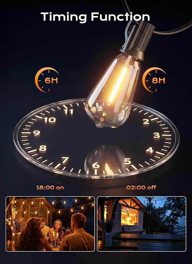 Minetom 37FT Outdoor String Lights with Remote, 11+1 Shatterproof ST38 LED Bulbs, Waterproof Patio Lights with 3 Modes, Dimmable & Connectable 2700K Hanging Lights for Backyard Porch Deck Balcony