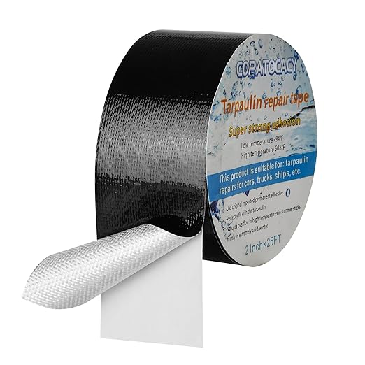 Tent Repair Tape, Black Tape Heavy Duty, Weatherproof Resistant - Instant Fix for Tarps, Tents, Truck Covers, Camping Gear - 2" x 25ft