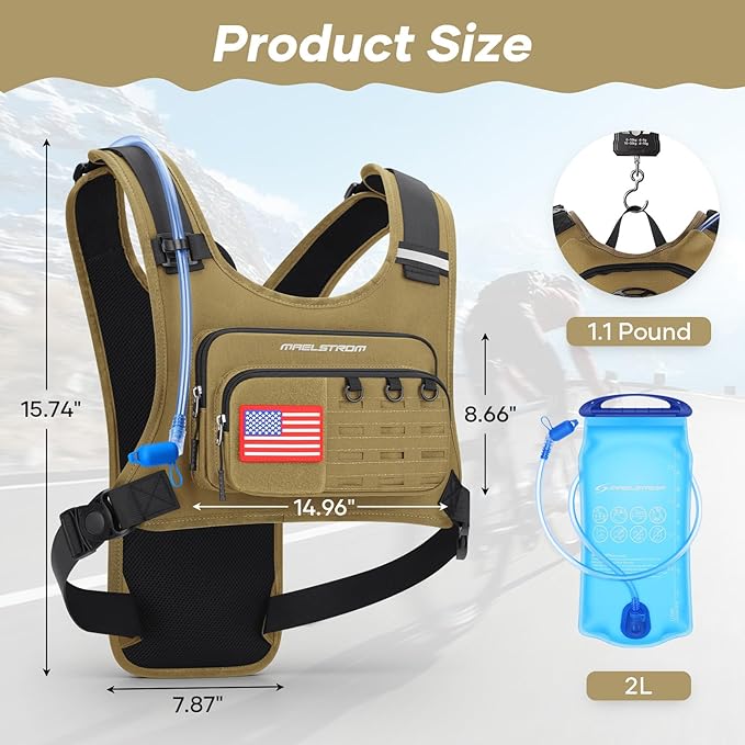 Maelstrom Running Vest, Detachable Hydration Backpack for Men Women with 2L Water Bladder & Chest Pack, Breathable Hiking Water Backpack for Cycling, Climbing, Marathon