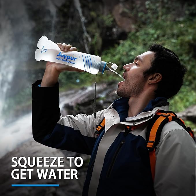 Water Filter Survival - Collapsible Water Bottle with Filter 0.01 Micron Squeeze Filtered Water Bottle 32oz for Hiking Backpacking Camping BPA-Free(White 1000ml)
