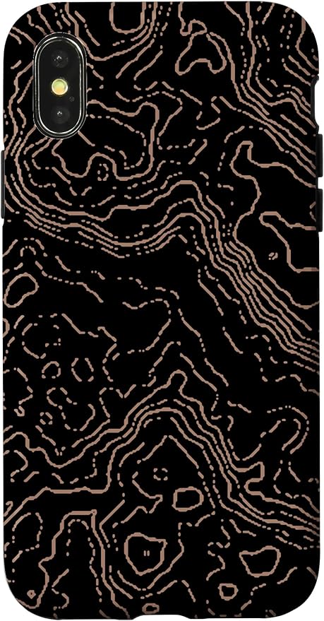Topography Black & Brown Abstract Pattern Topographic Map Case for iPhone X/XS