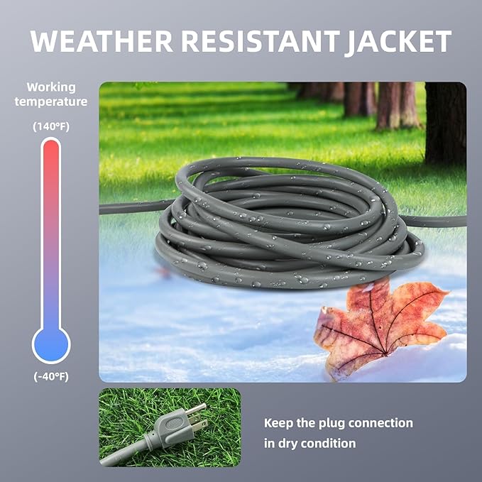 EP 2 Pack 6 Ft Outdoor Extension Cord, 16/3 SJTW Heavy Duty Power Cord, 3 Prong Grounded Plug, Waterproof, Cold-Resistant, 13A 1625W, Ideal for Indoor, Garden, Lawn, and Home Use Gray