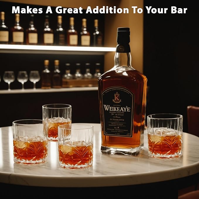 Lily's Home Unbreakable Acrylic Double Old Fashioned Whiskey Tumblers, Drinking Glasses for Liquor,Rum-Premium Shatterproof Glasses, ideal for indoor/outdoor,are reusable & crystal clear-13oz Set of 4