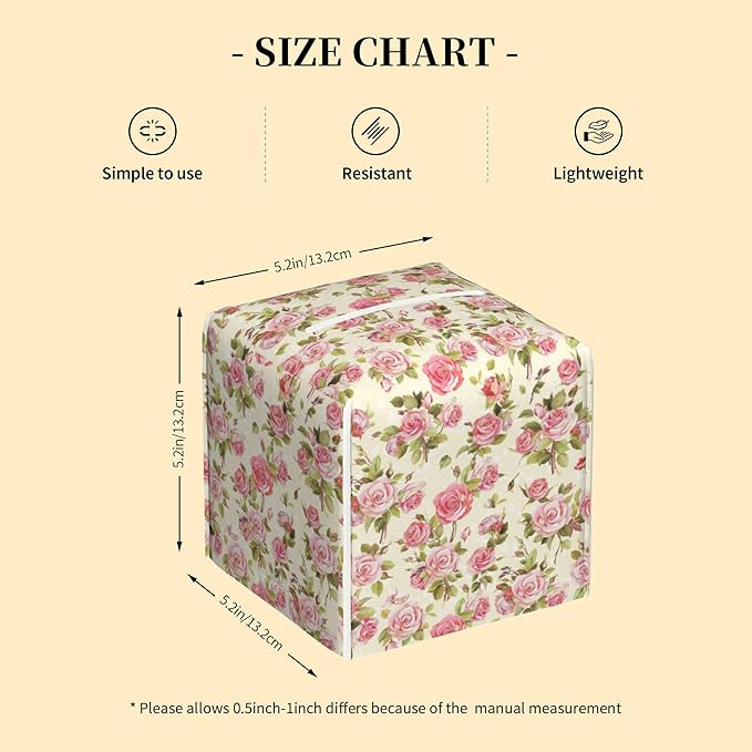 Tissue Box Cover Square,Watercolor Pink Roses Tissue Box Holder Waterproof Leather Facial Paper Case Modern Home Decoration for Bedroom Dresser Night Stand Office Desk