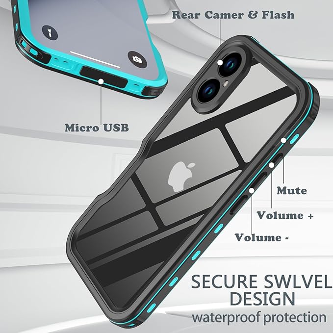 for iPhone 16 Plus Case Waterproof, [Shockproof] [Dustproof] [IP68 Waterproof] Full-Body Hard Case Built-in [Lens Screen Protection] for Diving Case (Teal, for iPhone 16 Plus 6.7in)