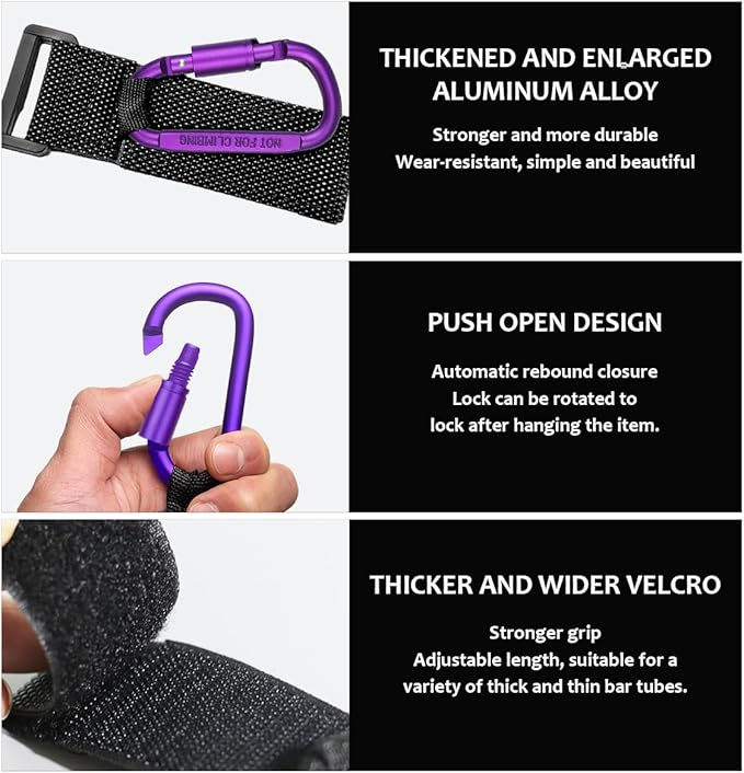 KVAEY 2 Pack Multipurpose Hook for Hanging Helmet, Goggle, Headsets, Durable Carabiners, Roll Bar Accessory Hook Hanger (Purple)