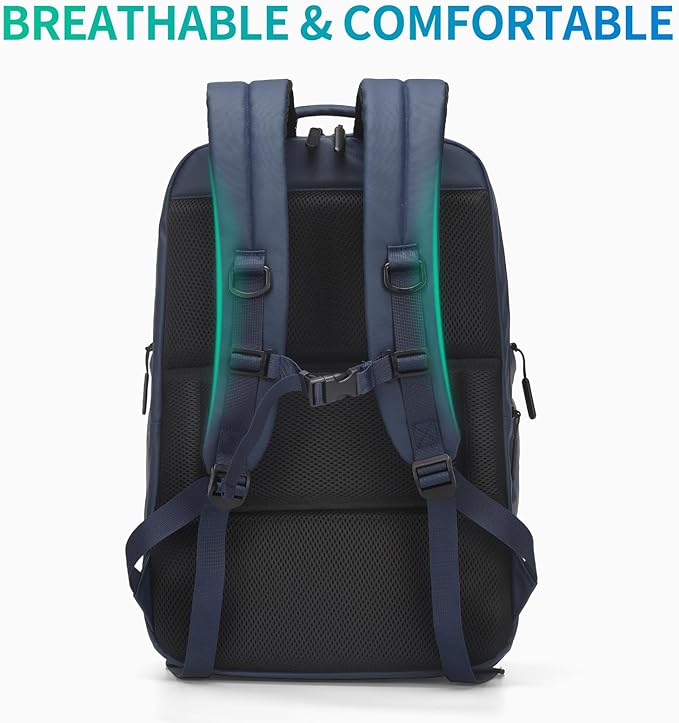 Expandable Business Backpack with 17" Laptop Compartment - Waterproof, Airline Approved, 33L-42L Capacity, for Work & Travel, Blue