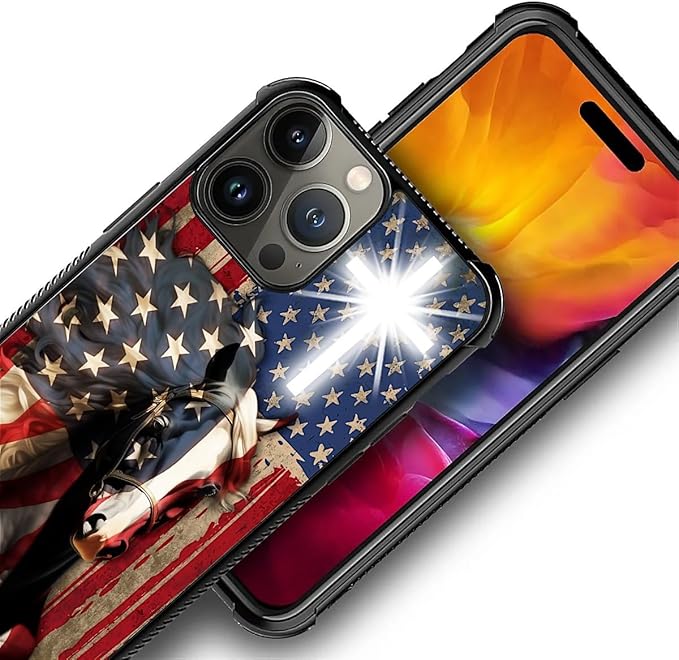 for iPhone 15 Pro Max Case, Red American Flag Horse Cross Pattern Graphic Design Girl Boy Soft Silicone Hard Acrylic Shock Protection for iPhone 15 Pro Max