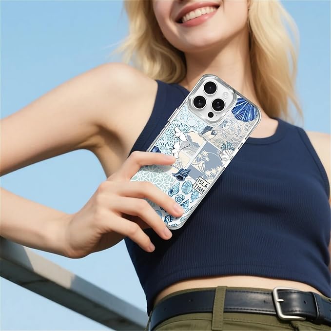 Case for iPhone 15 Pro Max,[Compatible with MagSafe],Sea Life Ocean Waves Seashell Collage Phone Case Design，for Women Girls Magnetic Clear Cover - Slim, Sleek, & Shockproof Protection