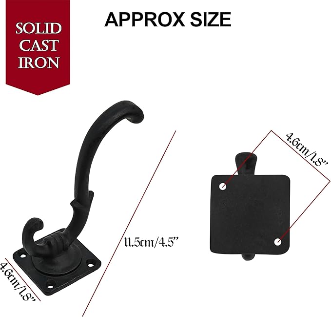 Mystic Colonial Medieval Wall Hooks Hand-Forged Black Coated | Rustic Heavy-Duty Hangers for Coats, Cloaks, Keys & Home Decor - Pack of 10