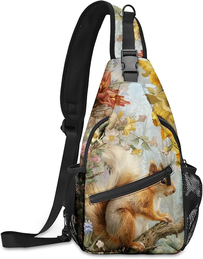 FyLybois Squirrel Sling Bag for Women Lightweight Crossbody Backpack Casual Daypack with Adjustable Strap for Travel Work Hiking Everyday Use