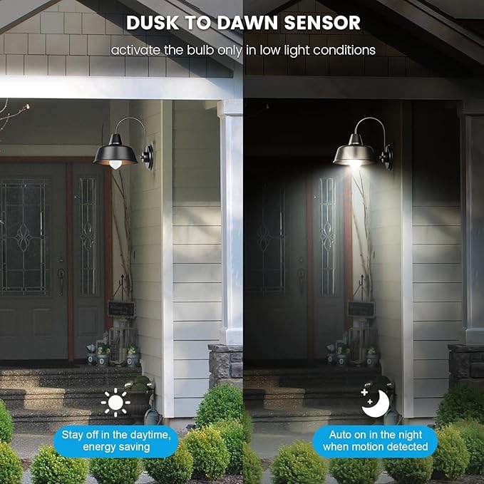 Motion Sensor Light Bulbs, 13W(100W Equivalent) Movement Activated Dusk to Dawn Sensor LED Bulb, A19 E26 5000K Cool White Security Bulbs Outdoor Indoor, for Porch Garage Basement Hallway 4 Pack