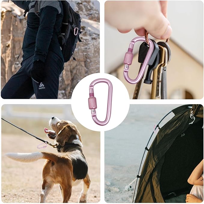 YUCHIYA 8 Pack D-Shape Carabiner Clasp with Screw Gate, 2.2 Inch Mini Keychain Clip Key Chain Buckle, Aluminum Alloy Keyrings Hook for Outdoor Hiking not for Climbing