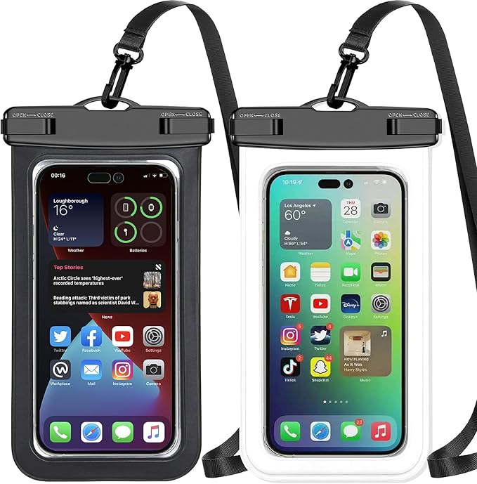 2 Pack Black White Universal Waterproof Phone Pouch, Large Phone Waterproof Case Dry Bag,Protection Level: IP68,Outdoor Sports for Apple iPhone,Samsung,and More,(Fits Up to 8.3”),Black,White
