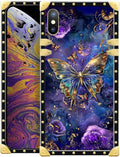 Compatible with iPhone XR Case, Glistening Golden Butterfly Vibrant Purple Blue Luxury Golden Decoration for Girl Women Soft TPU Shockproof Protective Hard PC Back for iPhone XR