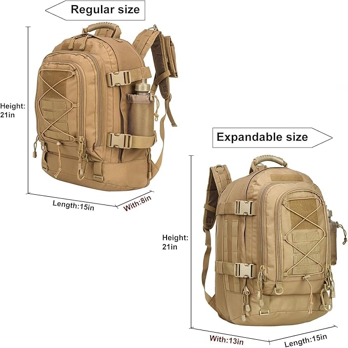 Large Military Bug Out Bag 3 Day Pack Expandable Backpack Army Daypack for Outdoor Hiking Hunting (Tan)