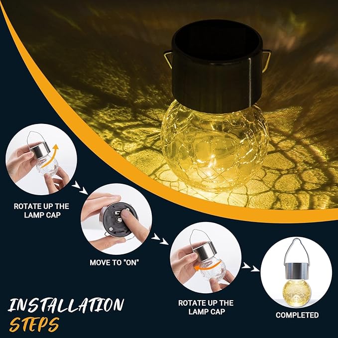 GIGALUMI Solar Lights Outdoor Waterproof, 12 Pack Solar Hanging Lights Garden Decor, Gifts for Women, Solar Outdoor Lantern Waterproof Cracked Glass for Yard, Fence, Tree(Warm White)
