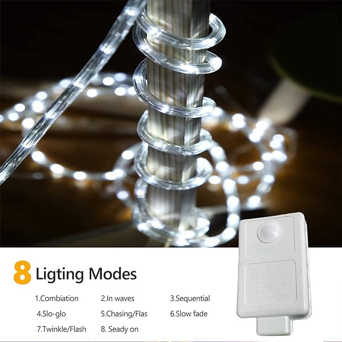 200ft LED Rope Lights Outdoor, 1440 LED Flexible Tube Lights with 8 Modes, Waterproof LED Rope Lighting for Outside, Garden, Patio, Bedroom, Party, Pool, Fences, Indoor Outdoor Decoration (White)