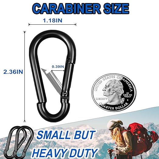 30PCS M6 Heavy Duty Carabiner Clip, 2.36Inch Snap Hook Quick Link Small Carabiner Clips,Spring Link Buckle for Fishing Camping Hammock Dog Leashes-260LBS Holding Capacity (Black)