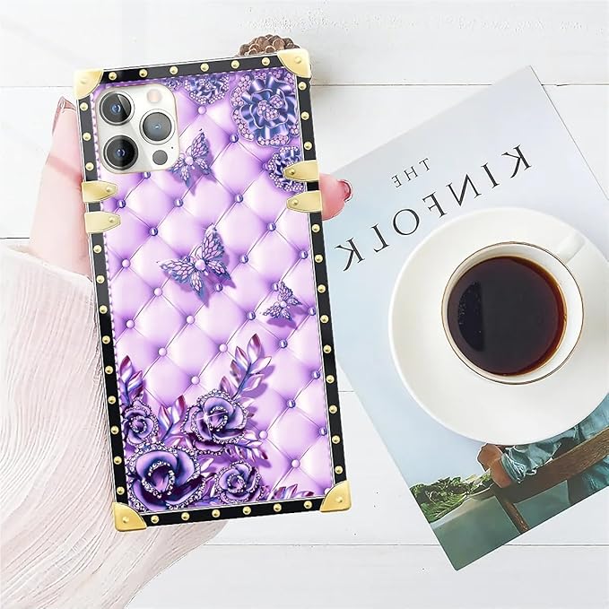 Compatible with iPhone 11 Pro Max Case, Purple Butterfly Flowers Leaf Luxury Golden Decoration for Girl Women Soft TPU Shockproof Protective Hard PC Back for iPhone 11 Pro Max