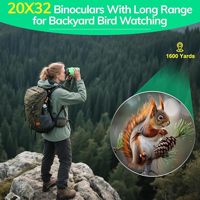 Compact Binoculars for Adults High Powered - OPAITA 20x32 Small Binoculars for Adults Kids with Low Light Vision for Bird Watching Hunting Cruise Ship Travel Concert Hiking Light Green