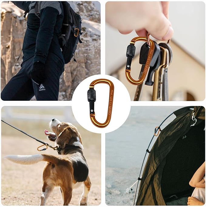 YUCHIYA 8 Pack D-Shape Carabiner Clasp with Screw Gate, 2.2 Inch Mini Keychain Clip Key Chain Buckle, Aluminum Alloy Keyrings Hook for Outdoor Hiking not for Climbing