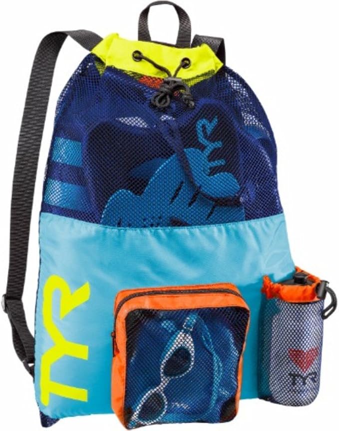 TYR Big Mesh Mummy Backpack for Swim, Gym and Workout Gear, Black, 40-Liter Capacity