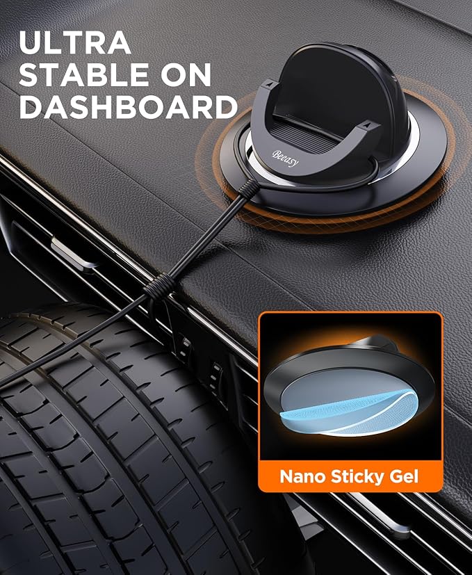 Beeasy Dashboard Cell Phone Holder for Your Car, Car Phone Holder with 360°Rotatable Silicone Non-Slip, Universal Car Phone Mount for iPhone 17/16/15/14,Samsung, Google Pixel, All Smartphones and GPS
