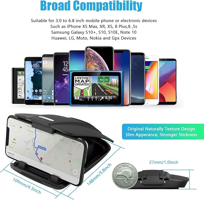 WixGear GPS Holder for Car, GPS Dash Mount for Garmin, Nuvi Drive Dezl Drivesmart, Tomtom, Magellan Roadmate, Rand McNally, Navman, Dash Anti-Slip Vehicle Phone Holder Compatible with All Smartphones