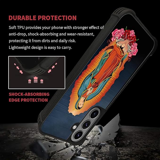 for Samsung Galaxy S26 Plus Case,Graphic Design for Girl Boy Soft Silicone Hard Acrylic Shock Protection Designed for Samsung Galaxy S26 Plus Red Virgen Guadalupe Pattern