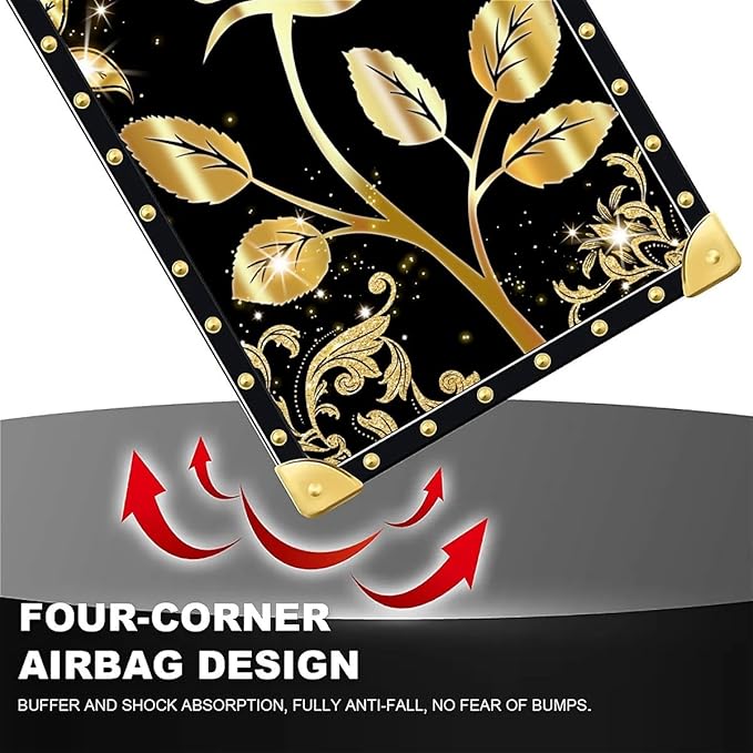Compatible with iPhone 16 Pro Max Case, Shine Gold Rose Luxury Golden Decoration for Girl Women Soft TPU Shockproof Protective Hard PC Back for iPhone 16 Pro Max