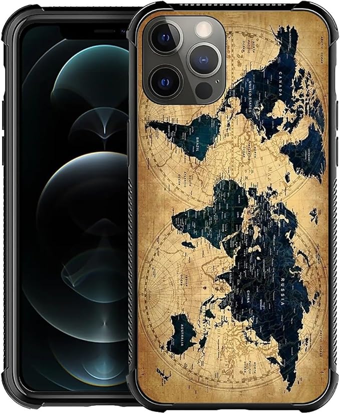for iPhone 11 Pro Max Case, Brown World Map Pattern Graphic Design Girl Boy Soft Silicone Hard Acrylic Shock Protection for iPhone 11 Pro Max