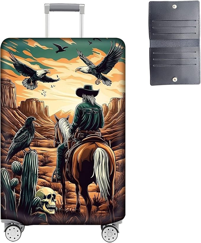 Luggage Cover Protector for 26-28 Inch Suitcases, TSA Approved Elastic Travel Suitcase Covers, Anti-Scratch Washable Luggage Sleeve for Carry On & Checked Bags, Cowboy on Horseback