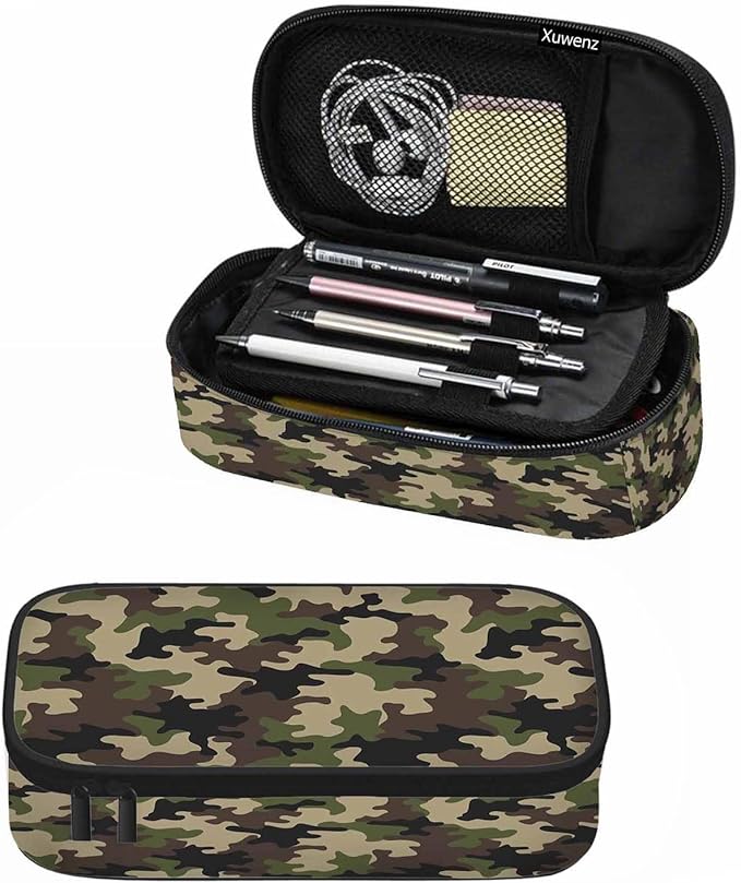Camouflage Pencil Holder Bag Brown Green Abstract Modern Pattern Pencil Case College Office School for Teens Boy Girl