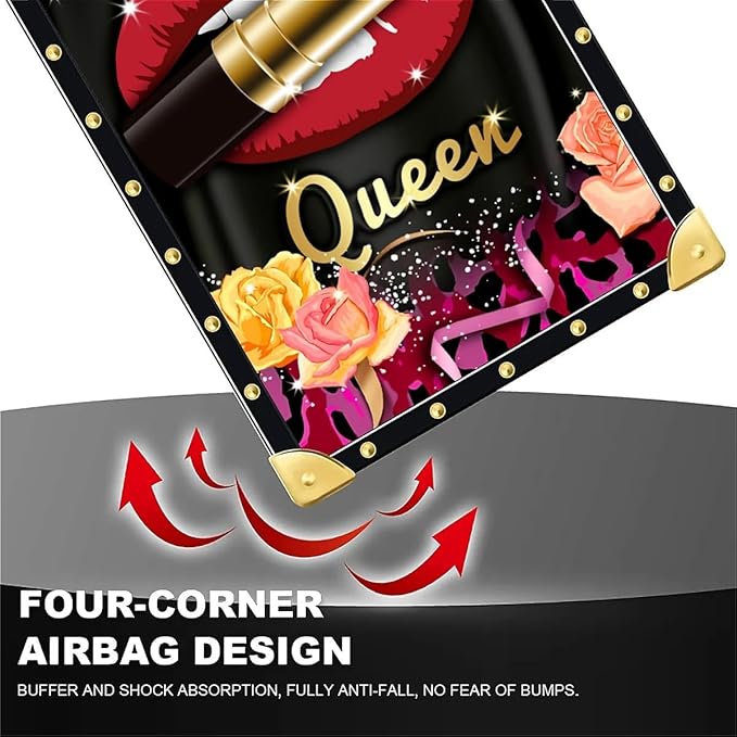 for iPhone 17 Pro Case Luxury Golden Decoration for Girl Women Soft TPU Shockproof Protective Hard PC Back for iPhone 17 Pro Crazy Pattern Queen Lip Crown Leopard Print