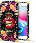 Compatible with iPhone 8 7 SE Case, Queen Lip Crown Leopard Print Luxury Golden Decoration for Girl Women Soft TPU Shockproof Protective Hard PC Back for iPhone 8 7 SE