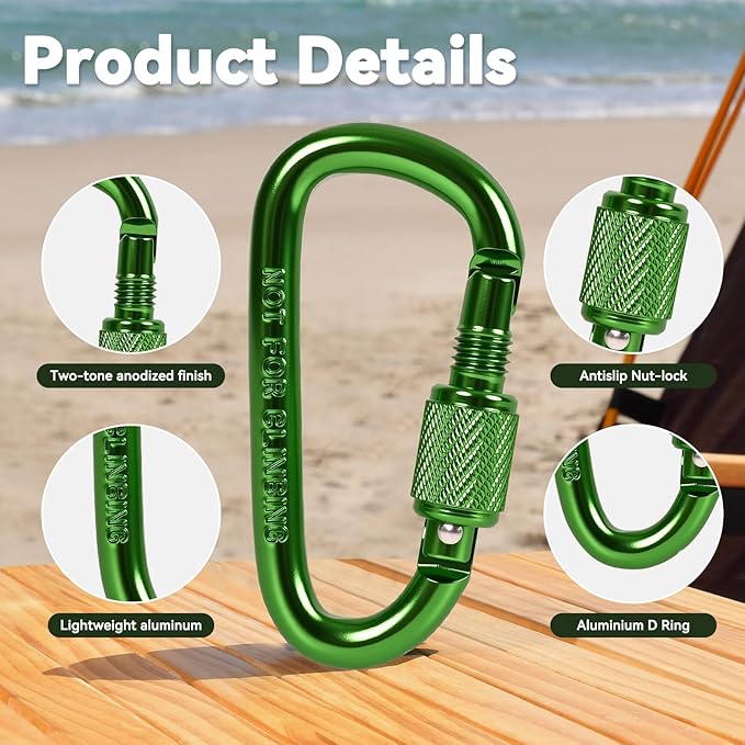 Carabiner Clip, Key Hooks for Keychain Aluminum D Ring Shape Carabiner, Key Chain Clip Hook, Keychain Clip, Multipurpose for Camping, Hiking, Backpacking or Other Outdoor Activities, 8PCS