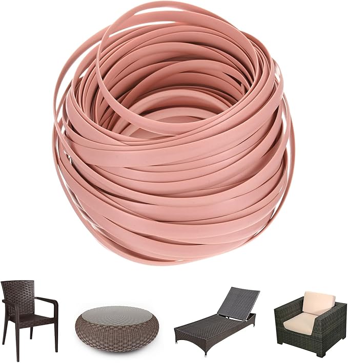 M METERXITY 1-Pack Wicker Repair Kit, 8mm x 66ft/20m Plastic Flat Rattan Replacement Supplies for Patio Furniture Repair/Basket Making/Chair Weaving, Synthetic Woven Rattan [Pink]