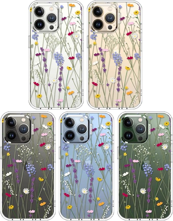 MOSNOVO Case for iPhone 13 Pro, [Buffertech 6.6ft Military-Grade Drop Protection] [Anti Peel Off Tech] Clear TPU Bumper Phone Case Cover Design - Floral Garden