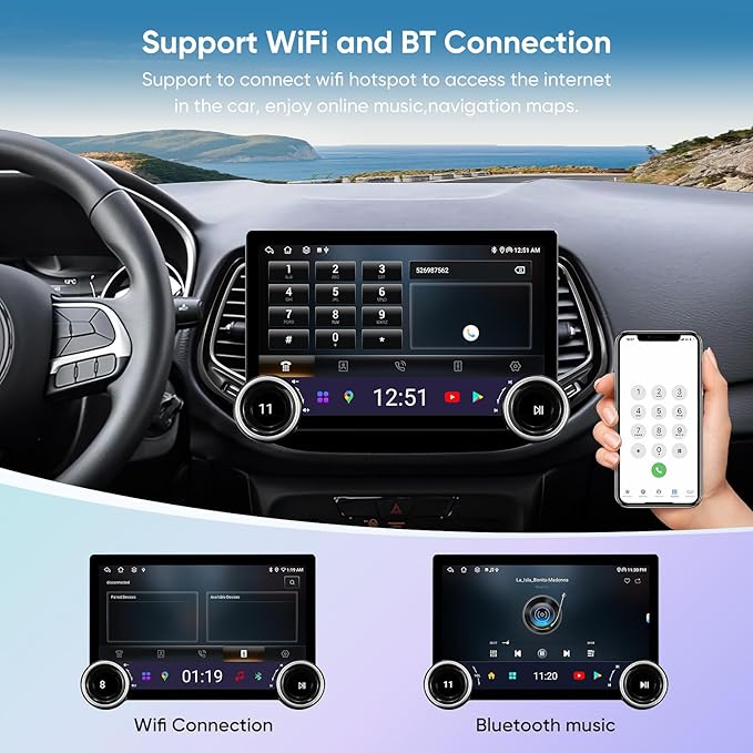 Android Car Stereo Upgrade Radio for Jeep Compass 2017-2020 Replacement Installation Kit DSP Wireless CarPlay Auto(4GB+64GB) GPS Navigation 11.5" Touch Screen Head Unit w/Double Knobs