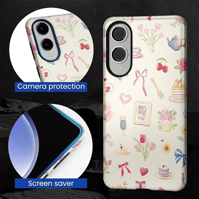 for Samsung Galaxy S25 Edge Case,HL2 Aesthetic Bow Preppy Collage Hybrid 2 Layer Hard Shell Silicone Protective Pattern Design Case