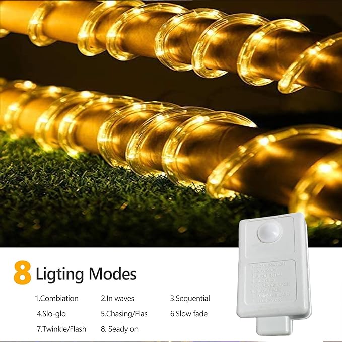200ft LED Rope Lights Outdoor, 1440 LED Flexible Tube Lights with 8 Modes, Waterproof LED Rope Lighting for Outside, Garden, Patio, Bedroom, Party, Pool, Fences, Indoor Outdoor Decoration (Warm White)