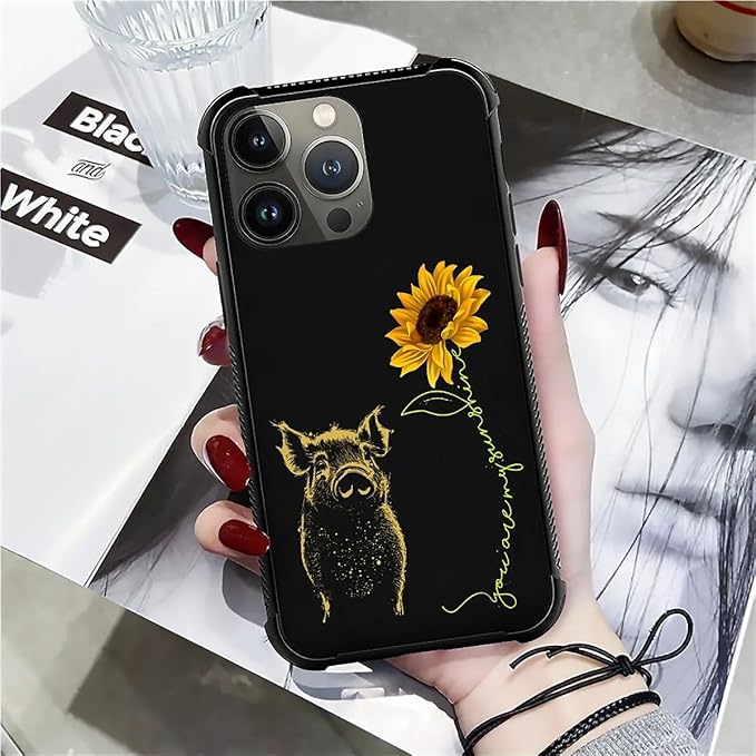 for iPhone 14 Pro Max Case, Pig Sunflower Yellow Sunshine Pattern Graphic Design Girl Boy Soft Silicone Hard Acrylic Shock Protection for iPhone 14 Pro Max