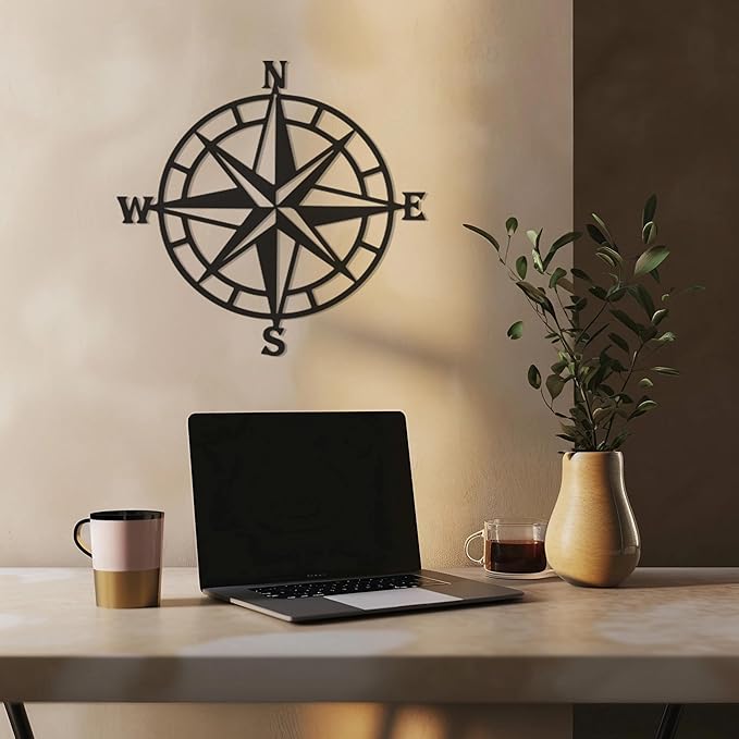 Violaura Compass Rose Metal Wall Art - Easy to Install Hanging Nautical, Directional, Adventure, Navigation, Compass Point, Explorers, Maritime, Wanderlust, Living Room Decor (48" x 48")