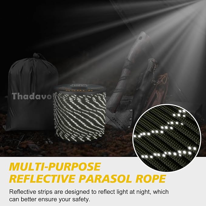 Paracord Reflective Rope 850Ib, 50/100/200/500/1000ft 4MM 11 Strand Parachute Cords, Tactical Paracord String for Camping, Fishing, Clothesline, Hammock, Tent, Bracelet, Army Green 500FT