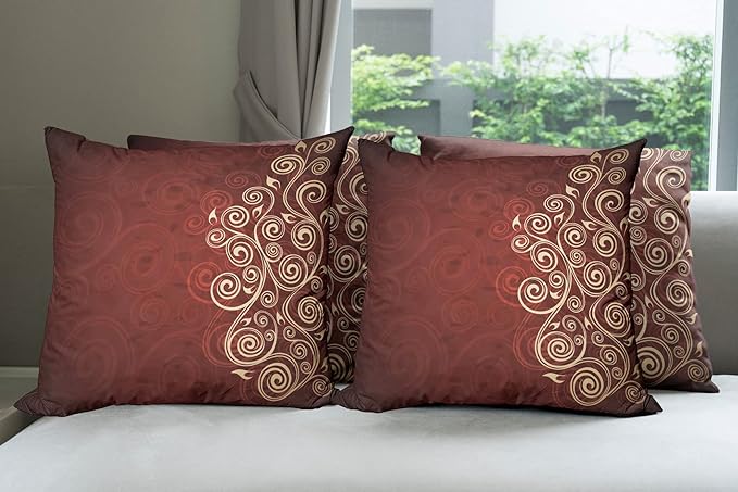 Ambesonne Burgundy Throw Pillow Cushion Case Pack of 4, Floral Swirls Ivy Image Ombre Details Grunge Backdrop Flower Artwork, Modern Accent Double-Sided Digital Printing, 16", Cream Ruby