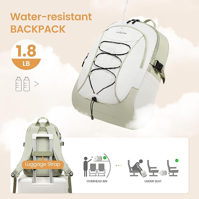 LOVEVOOK Mens Backpack with Giant Tumbler Holder Pocket,17 Inch Everyday Laptop Backpack Commuter Travel Work Computer Bag for Women,Casual Hiking College Teacher Back Pack Daypack,White-Bean Green