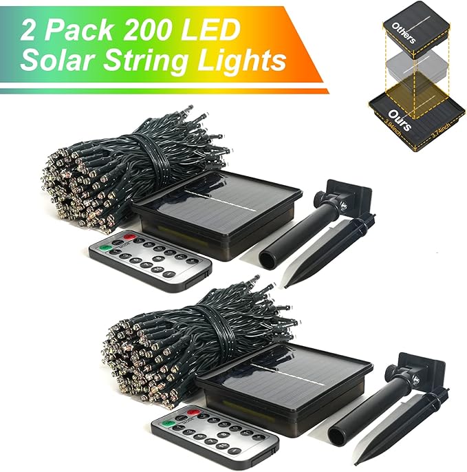 JMEXSUSS 2 Pack Solar String Lights Outdoor Waterproof, Total 400 LED 151FT Solar Christmas Lights Outdoor, 8 Modes Christmas Light for Outside Patio Yard Tree Decorations, Warm White to Multicolor